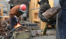 Working men on building site